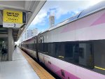 An out of service Brightline train at Miami Central Station